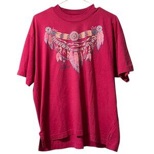 Vintage Womens XL Best Fruit Of The Loom Pink Western‎ Aztec Arizona T-Shirt